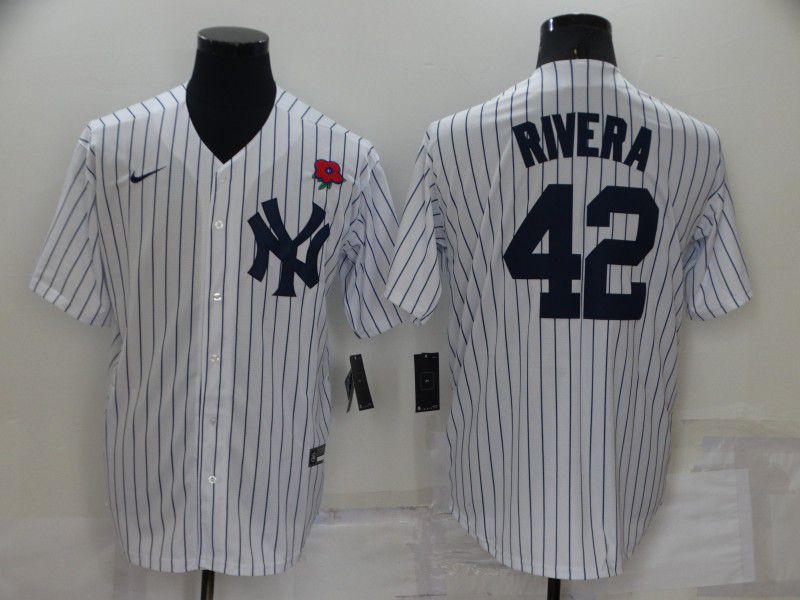 Men New York Yankees 42 Rivera White Strip Game 2022 Nike MLB Jersey